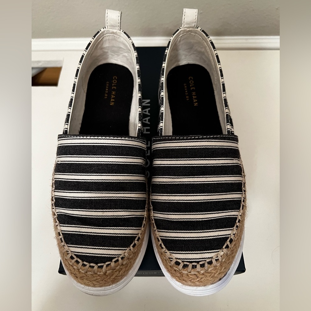 Cole Haan Black/Ivory Striped Ella Grand Espadrilles